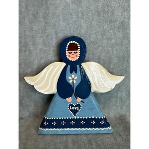 Vintage Hand Painted Folk Art Angel Tole Style Country Primitive Wood Decor
